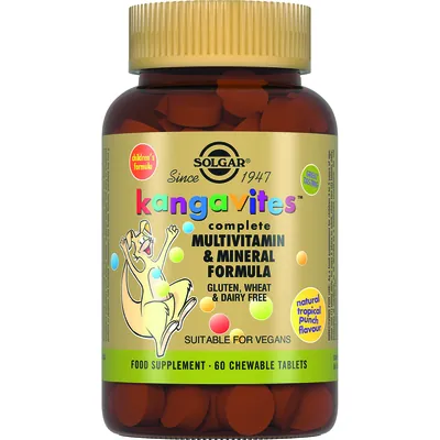 Вітамінно-мінеральний комплекс для дітей Solgar Kangavites Multivitamin & Mineral зі смаком тропічний фруктів жувальні таблетки №60