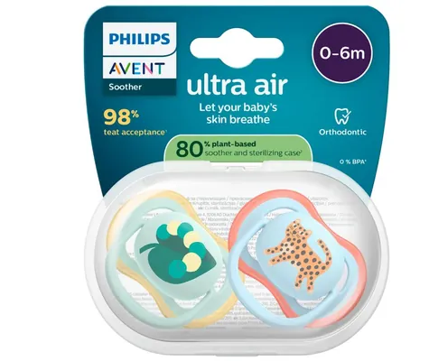 Пустушка силіконова Philips Avent Ultra Air SCF087/02, 0-6 місяців, 2 шт