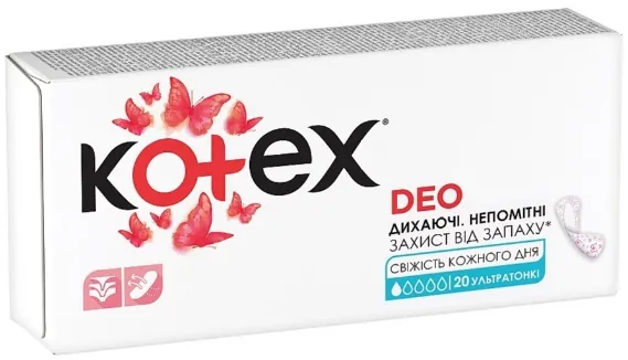Щоденні гігієнічні прокладки Kotex Deo ультратонкі, 20 шт