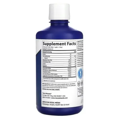 Глюкозамін, хондроїтин та МСМ Trace Minerals Liquid Glucosamine Chondroitin MSM зі смаком лохини розчин, 946 мл