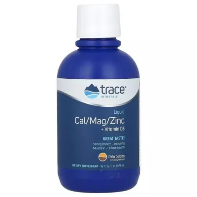 Кальцій, магній, цинк та вітамін D3 Trace Minerals Liquid Cal Mag Zinc Vitamin D3 зі смаком піна колади розчин, 473 мл