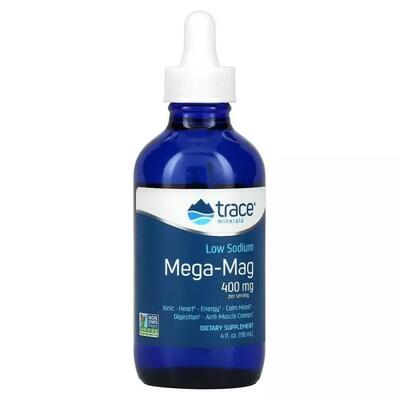 Магний с низким содержанием натрия Trace Minerals Low Sodium Mega-Mag 400 мг в каплях, 118 мл