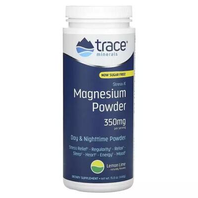 Магній Trace Minerals Stress-X Magnesium Powder 350 мг зі смаком лимон-лайм, 448 г