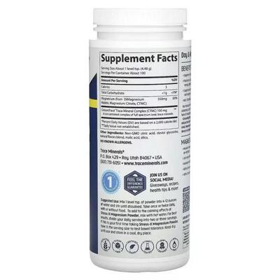 Магний Trace Minerals Stress-X Magnesium Powder 350 мг со вкусом лимон-лайм, 448 г