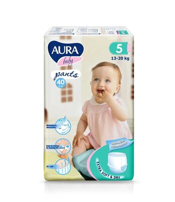 Подгузники-трусики Aura Baby размер 5 XL, 13-20 кг, 40 шт