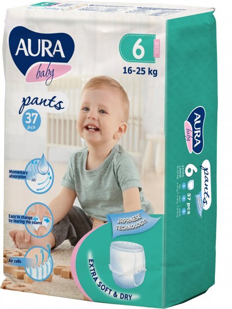 Подгузники-трусики Aura Baby размер 6 XXL, 16-25 кг, 37 шт