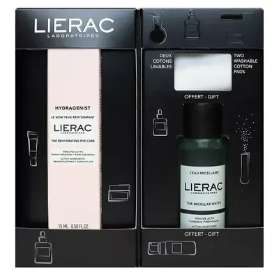 Набір Lierac Hydragenist (Крем для контуру очей 15 мл + Міцелярна вода 50 мл + багаторазові ватні диски 2 шт)