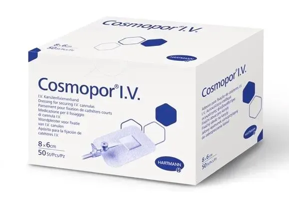Пов'язка пластирна Cosmopor I.V. для фіксації канюль, 6 см х 8 см, 50 штук