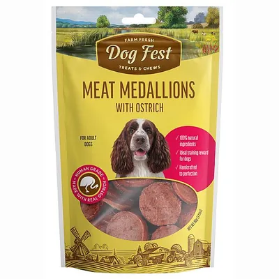 Ласощі для собак Pet Fest Dog Fest медальйони з філе страуса, 90 г