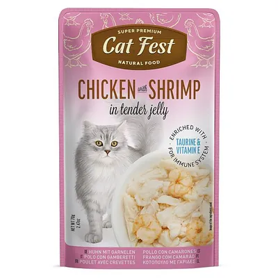 Корм вологий для котів Pet Fest Cat Fest куряче філе з креветкою в желе, 70 г