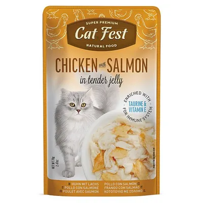 Корм вологий для котів Pet Fest Cat Fest куряче філе та лосось в желе, 70 г