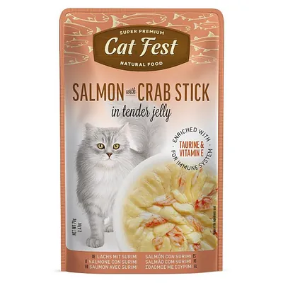 Корм вологий для котів Pet Fest Cat Fest лосось з крабовими паличками в желе, 70 г
