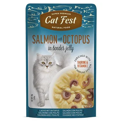 Корм вологий для котів Pet Fest Cat Fest лосось та восьминіг в желе, 70 г