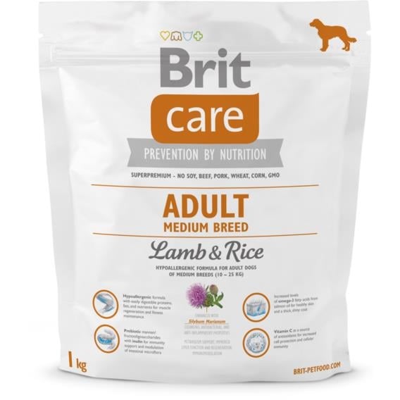 Корм сухой для взрослых собак средних пород Brit Care Adult Medium Breed Lamb & Rice, 1 кг