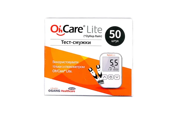 Тест-смужки Oh`Care Lite  для визначення глюкози в крові, 50 штук