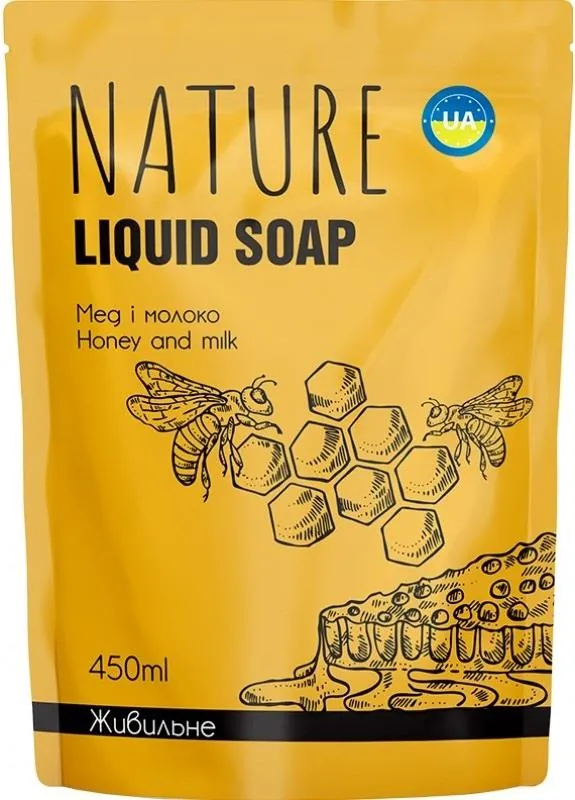 Мило рідке Bioton Cosmetics Мед і молоко косметичне, дой-пак, 450 мл