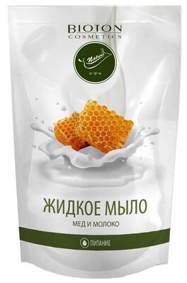 Мило рідке Bioton Cosmetics Мед і молоко косметичне, дой-пак, 450 мл