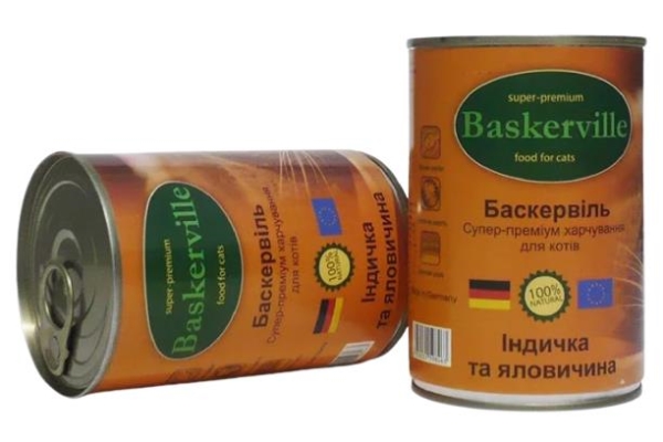 Консерва для кошек Baskerville с индейкой и телятиной, 400 г