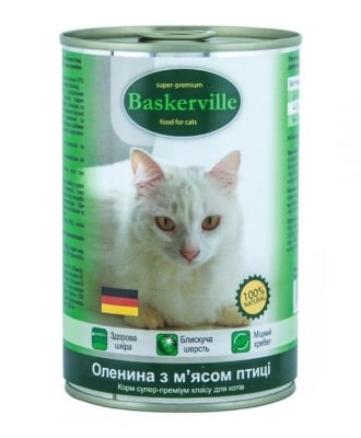 Консерва для кошек Baskerville с олениной и мясом птицы, 400 г