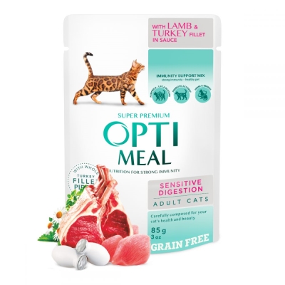 Консерва для кошек Optimeal с ягненком и филе идейки в соусе, 85 г