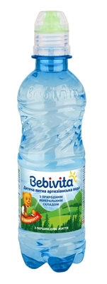 Вода питна Bebivita дитяча негазована артезіанська з природним мінеральним складом, кришка-непроливайка, 0,33 л