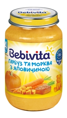 Пюре мясо-овощное Bebivita Тыква и морковь с говядиной, 190 г