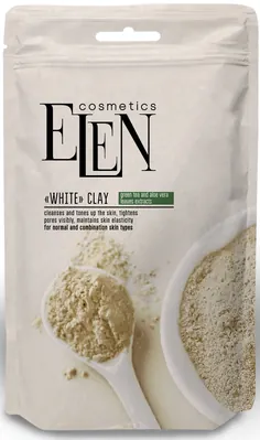 Глина біла косметична Elen Cosmetics з ектрактом зеленого чаю та алое вера, 40 г