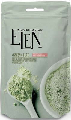 Глина зеленая косметическая Elen Cosmetics с эктрактом лопуха и арники, 40 г