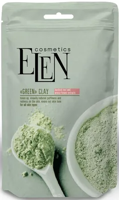 Глина зелена косметична Elen Cosmetics з ектрактом лопуха та арніки, 40 г