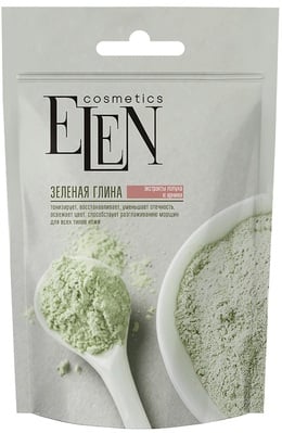 Глина зеленая косметическая Elen Cosmetics с эктрактом лопуха и арники, 50 г