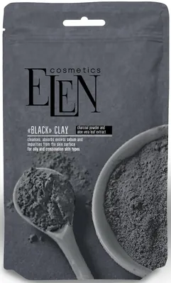 Глина чорна косметична Elen Cosmetics з активованим вугіллям та екстрактом алое вера, 40 г