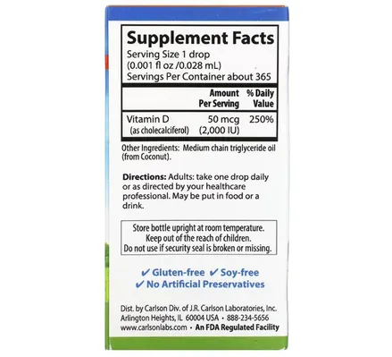 Вітамін D3 Carlson Labs Super Daily Vitamin D3 2000 МО, 10.3 мл