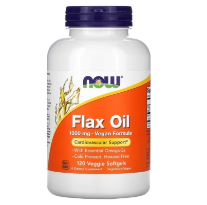 Льняное масло NOW Flax Oil 1000 мг Веганская формула, 120 капсул