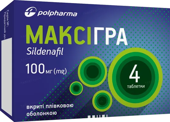 Максігра таблетки, в/плів. обол. по 100 мг №4