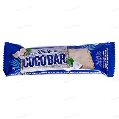 Батончик Coco Bar Premium White Glaze вітамінізований кокосовий у білій шоколадній глазурі, 40 г