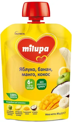 Пюре фруктове Milupa Яблуко, манго, банан і кокос для дітей з 6 місяців, 80 г
