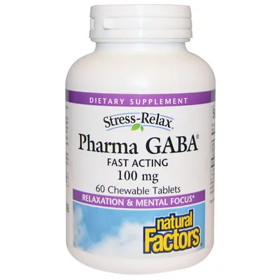 Гамма-аміномасляна кислота Natural Factors Stress Relax Pharma GABA 100 мг, 60 жувальних таблеток
