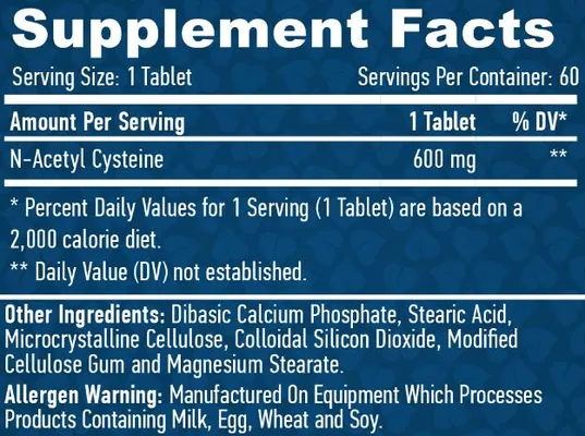 N-ацетил-L-цистеїн Haya Labs N-Acetyl L-Cysteine, 60 таблеток