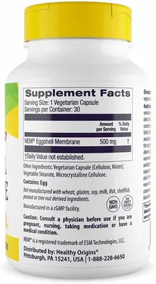 Мембрана яєчної шкаралупи Healthy Origins Natural Eggshell Membrane 500 мг, 30 вегетаріанських капсул