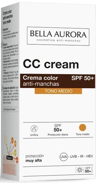 Крем для обличчя Bella Aurora CC від пігментних плям SPF50+ середній відтінок, 30 мл
