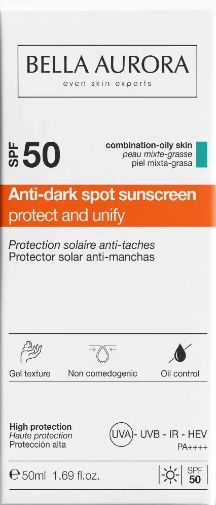 Гель-крем сонцезахисний Bella Aurora SPF50 від пігментних плям для комбінованої та жирної шкіри, 50 мл