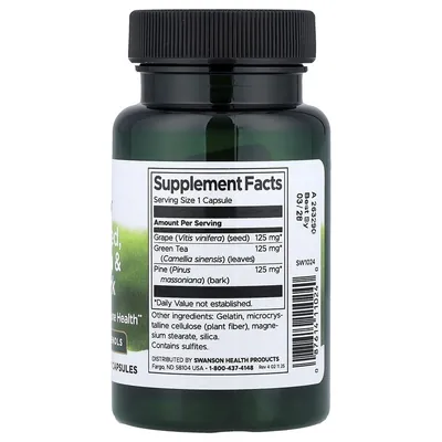 Комплекс з виноградних кісточок, зеленого чаю та соснової кори Swanson Grape Seed, Green Tea & Pine Bark Complex, 60 капсул