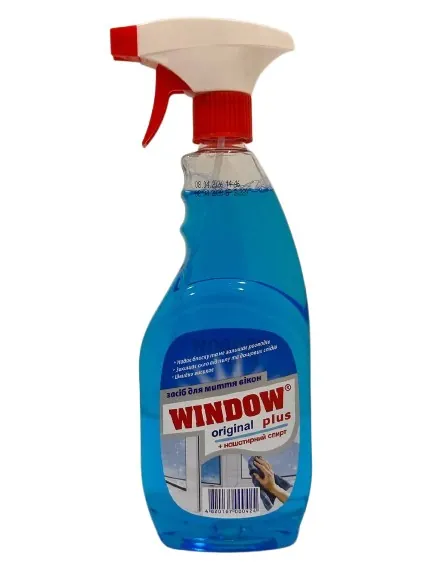 Засіб для миття вікон Window plus на основі нашатирного спирту синій, 500 мл з розпилювачем