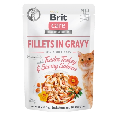 Корм вологий для кішок Brit Care Cat pouch ніжна індичка і пікантний лосось, 85 г