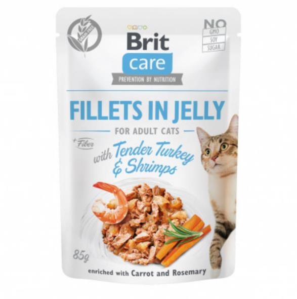 Корм влажный для кошек Brit Care Cat pouch нежная индейка с креветками в желе, 85 г