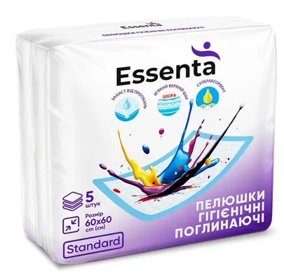 Пелюшки Essenta Standard одноразові гігієнічні поглинаючі 60 х 60 см, 5 шт
