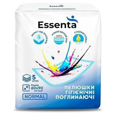 Пелюшки Essenta Normal одноразові гігієнічні поглинаючі 60 х 90 см, 5 шт