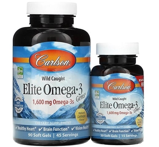 Омега-3 Carlson Labs Elite Omega-3 Gems, лимон, 120 (90+30) желатиновых капсул