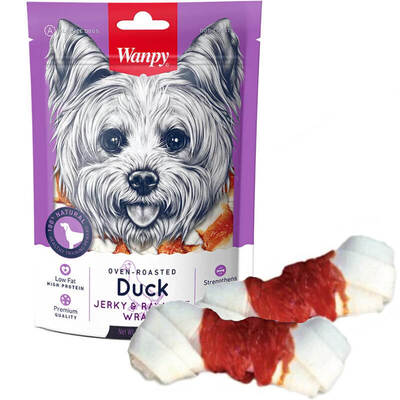 Лакомство для собак Wanpy Duck Jerky & Rawhide Wraps Косточки узловые с вяленой уткой, 100 г