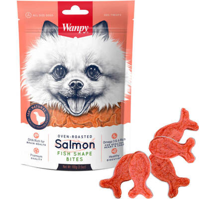 Лакомство для собак Wanpy Salmon Fish Shape Bites из лосося для собак, 100 г